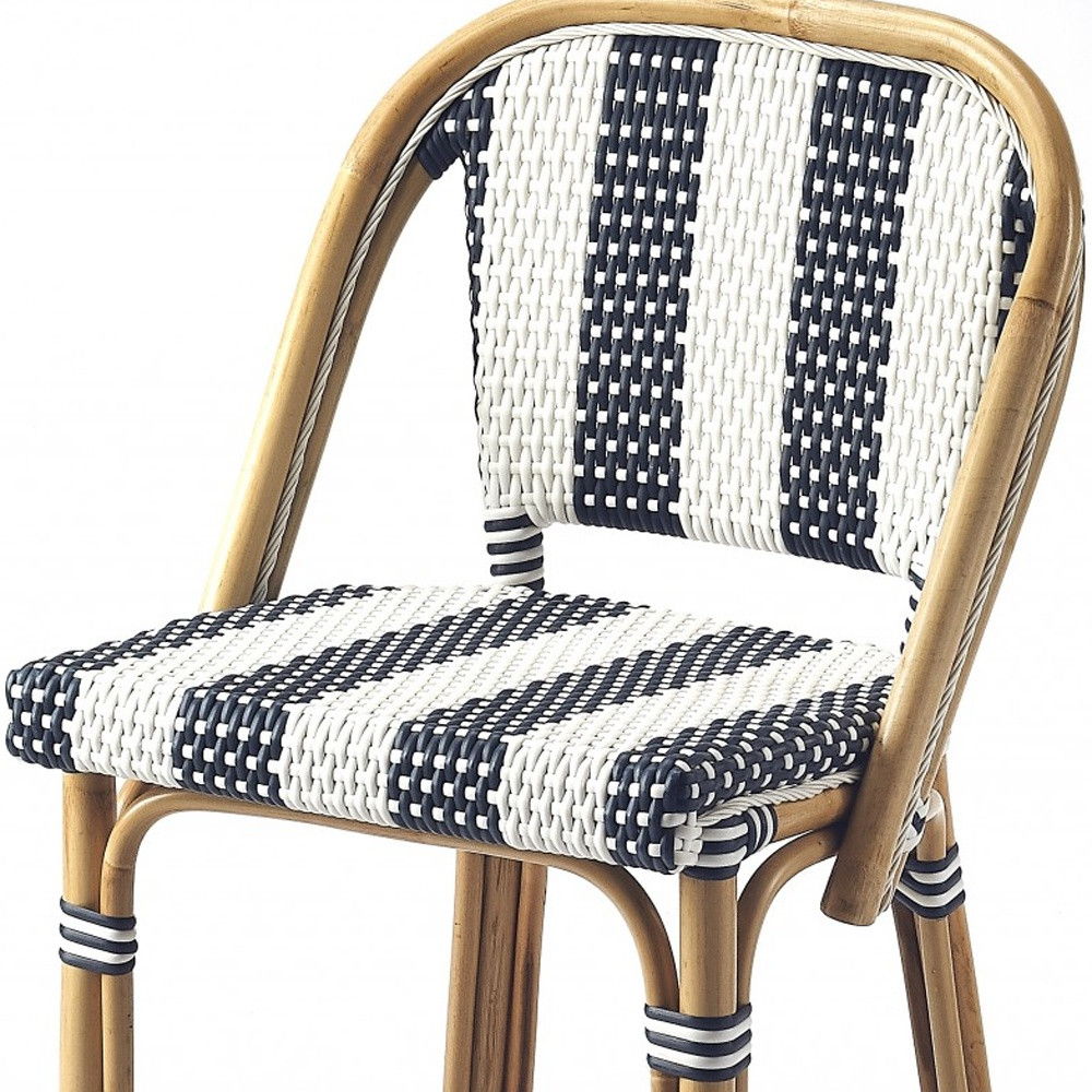 Natural Rattan Bar Chair - Blue / White