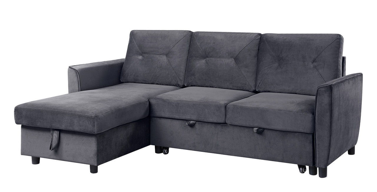 Hudson - Velvet Reversible Sleeper Sectional Sofa With Storage Chaise - Dark Gray by Lilola Home | Bel Furniture