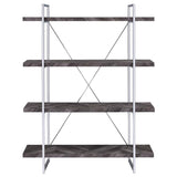 Grimma - 4-Shelf Bookshelf - Rustic Gray And Chrome by CoasterEssence | Bel Furniture