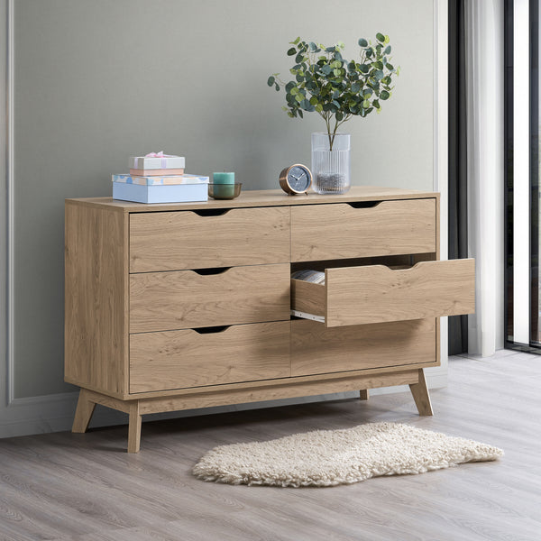 Nordica - 6 Drawer Master Dresser With Interlock Drawer Feature Drawer Slide And Interlock Pre-Assembly, Wide Dressers For Bedroom 6 Deep Drawers For Closet Organizer - Natural Oak