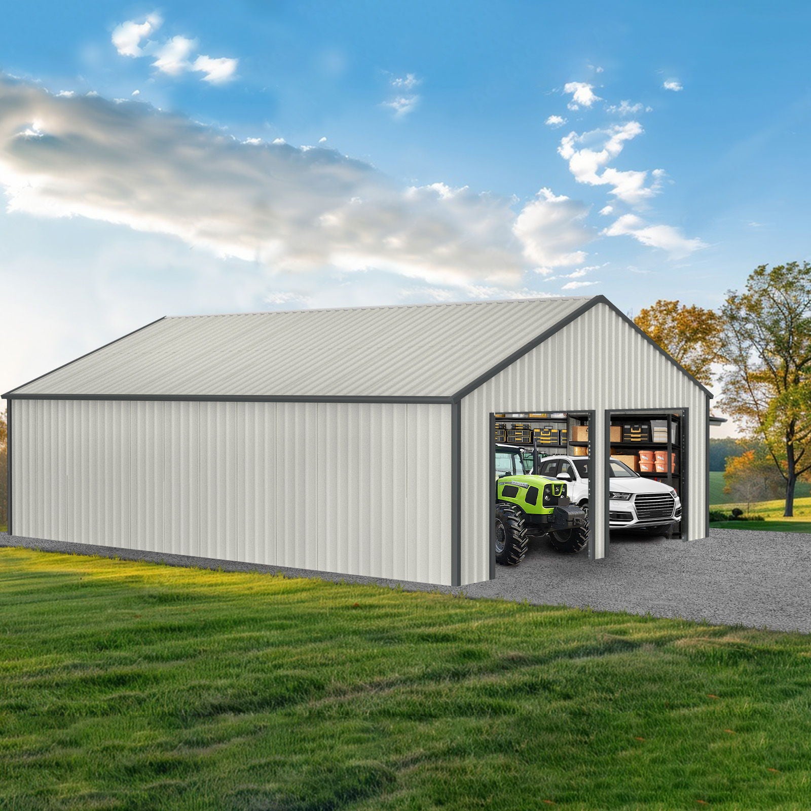 Double Garage Metal Shed With Side Entry Door - White