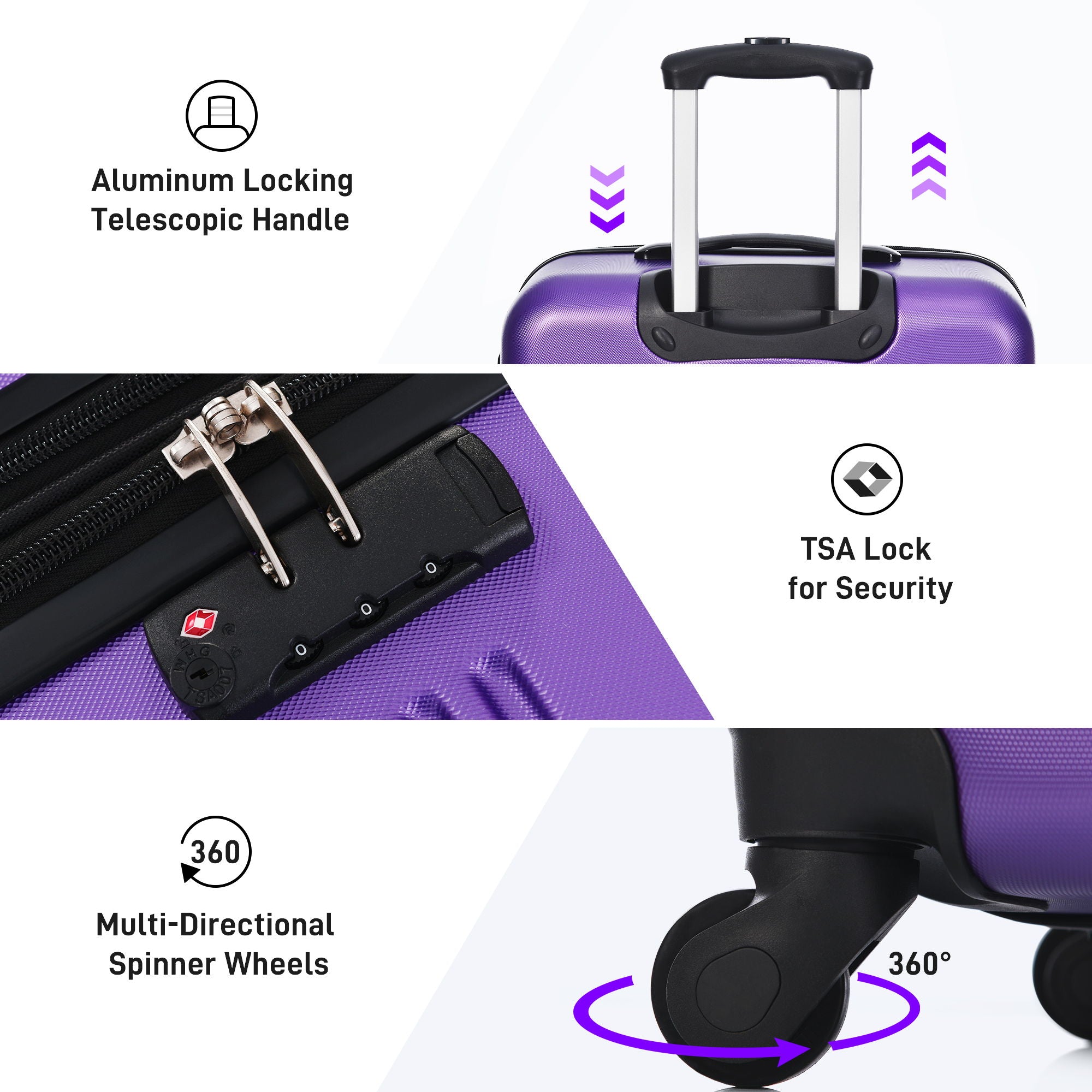 Hardshell Luggage Sets 4 Pieces + Bag Spinner Suitcase With Tsa Lock Lightweight - 16" / 20" / 24" / 28" Luggages