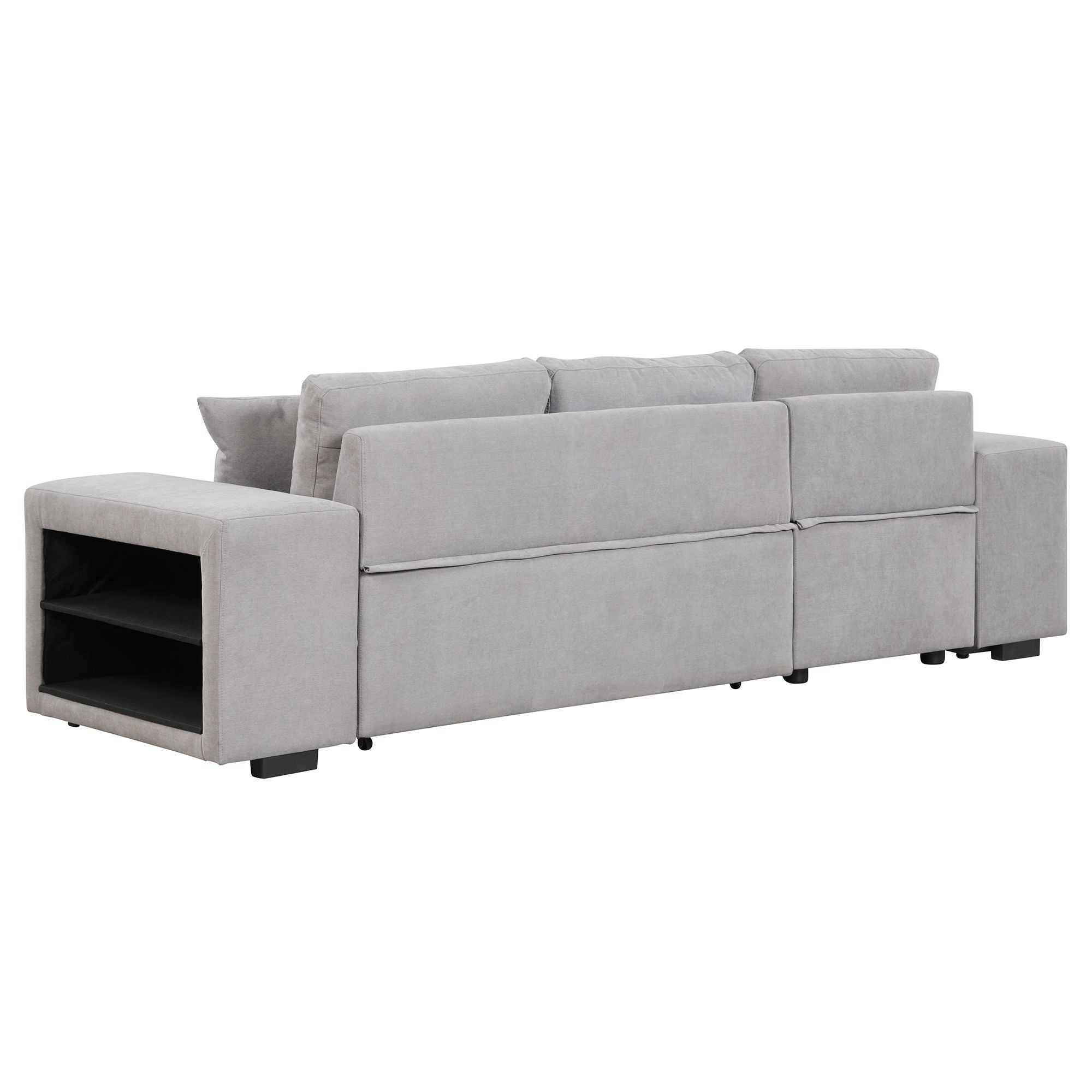 Pull Out Sleeper Sofa Reversible L-Shape 3 Seat Sectional Couch With Storage Chaise And 2 Stools For Living Room Furniture Set - Gray