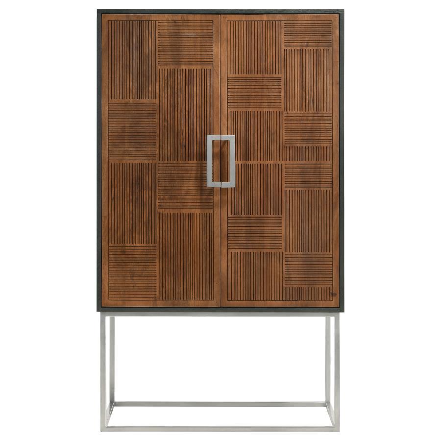 Borman - 2 Door Home Bar Cabinet Wine Storage - Walnut And Black by Coaster Fine Furniture | Bel Furniture