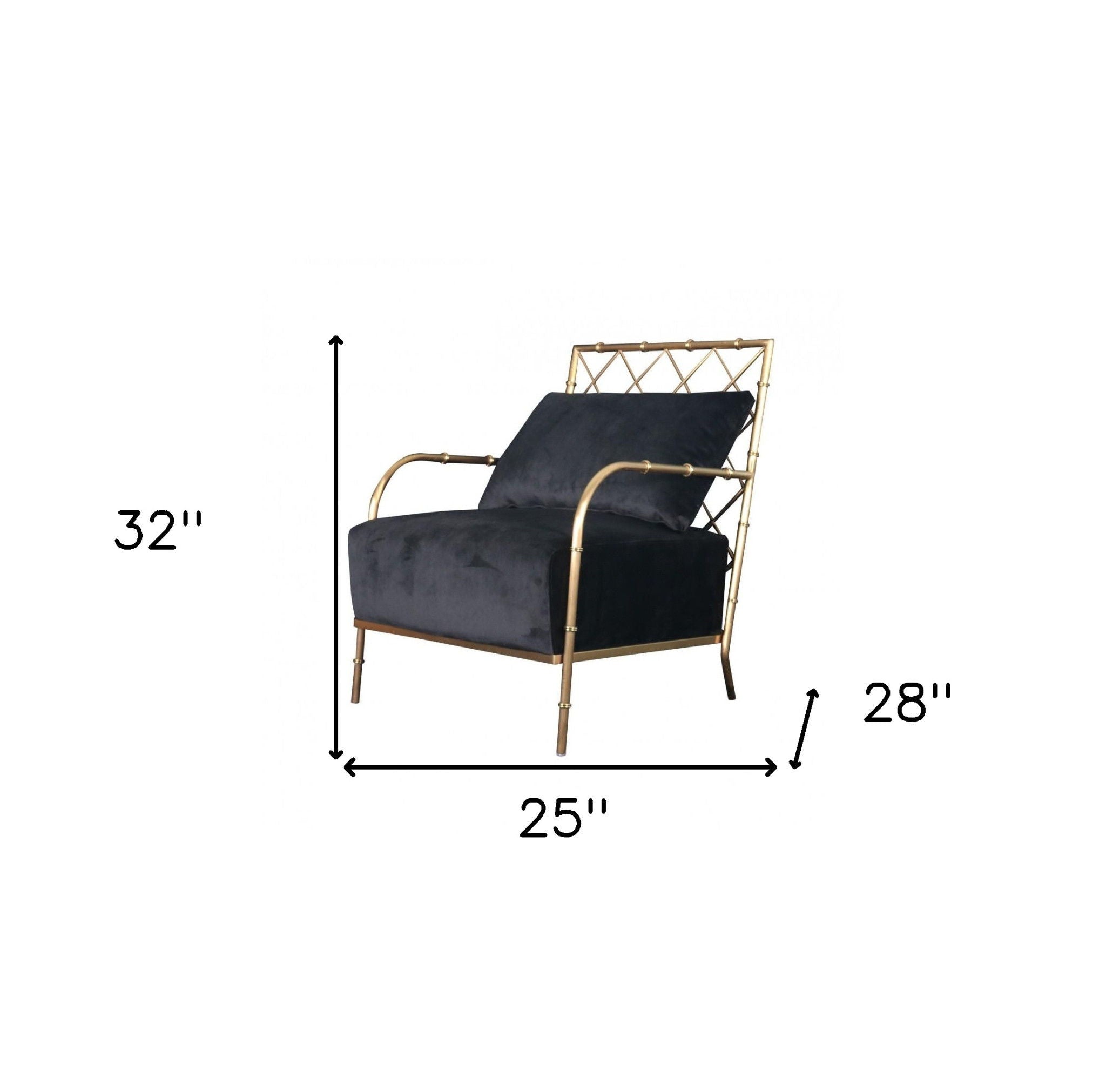 Velvet And Gold Solid Color Arm Chair - Black