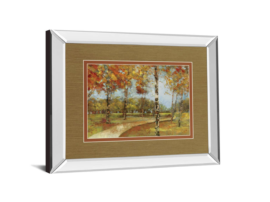 Autumn Path By Carmen Dolce - Mirror Framed Print Wall Art - Dark Brown