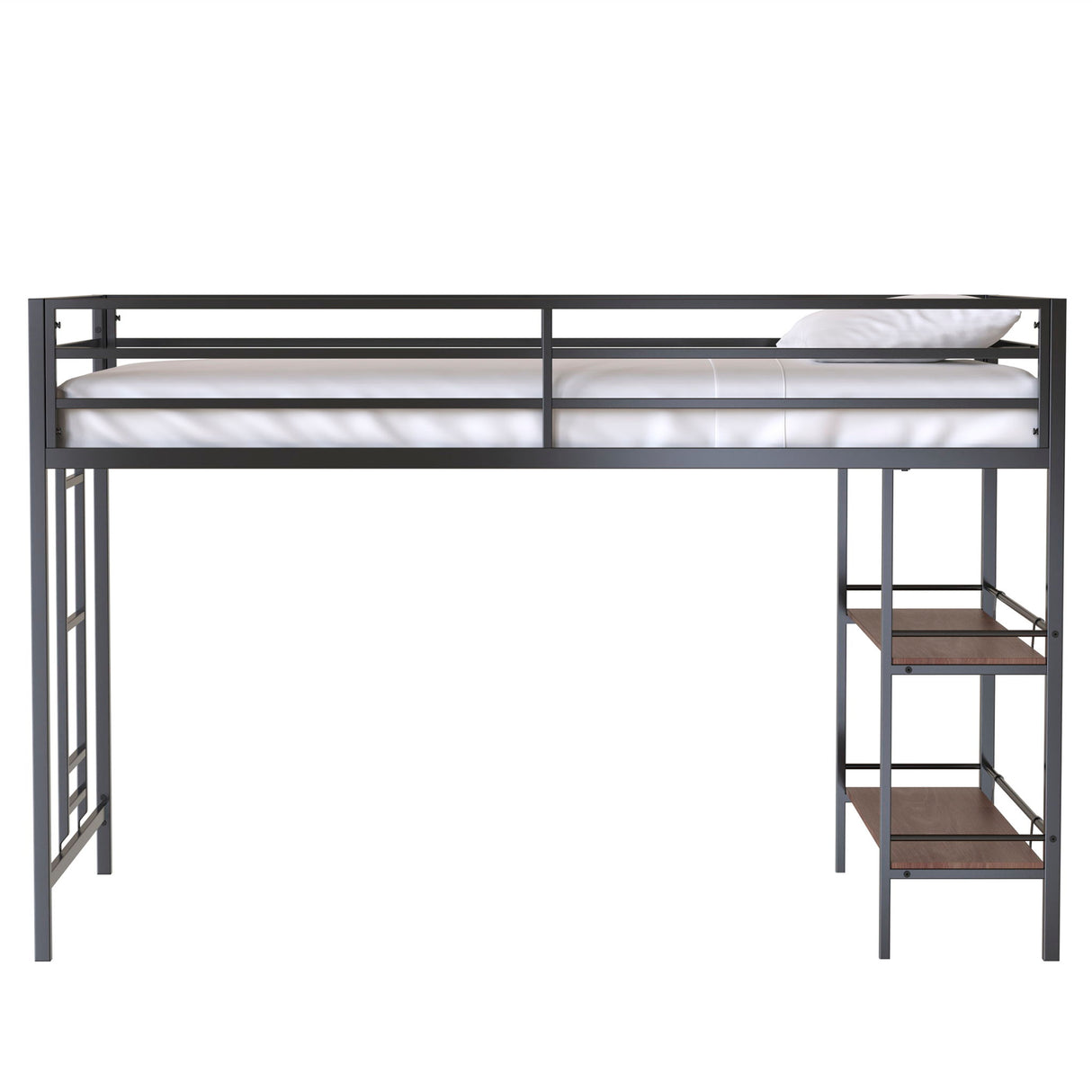 Adam - Junior Twin Loft Bunk Bed With Cinnamon Wood Shelf - Black