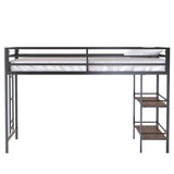 Adam - Junior Twin Loft Bunk Bed With Cinnamon Wood Shelf - Black