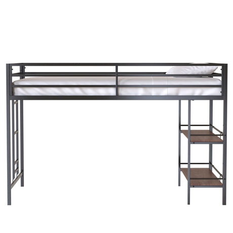 Adam - Twin Loft Bunk Bed With Cinnamon Wood Shelf - Black - view 6
