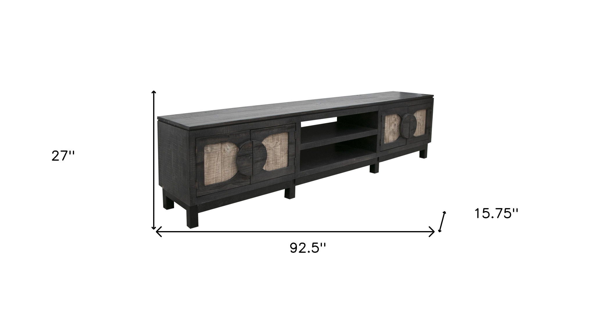 Solid Wood Cabinet Enclosed Storage Distressed TV Stand - Black