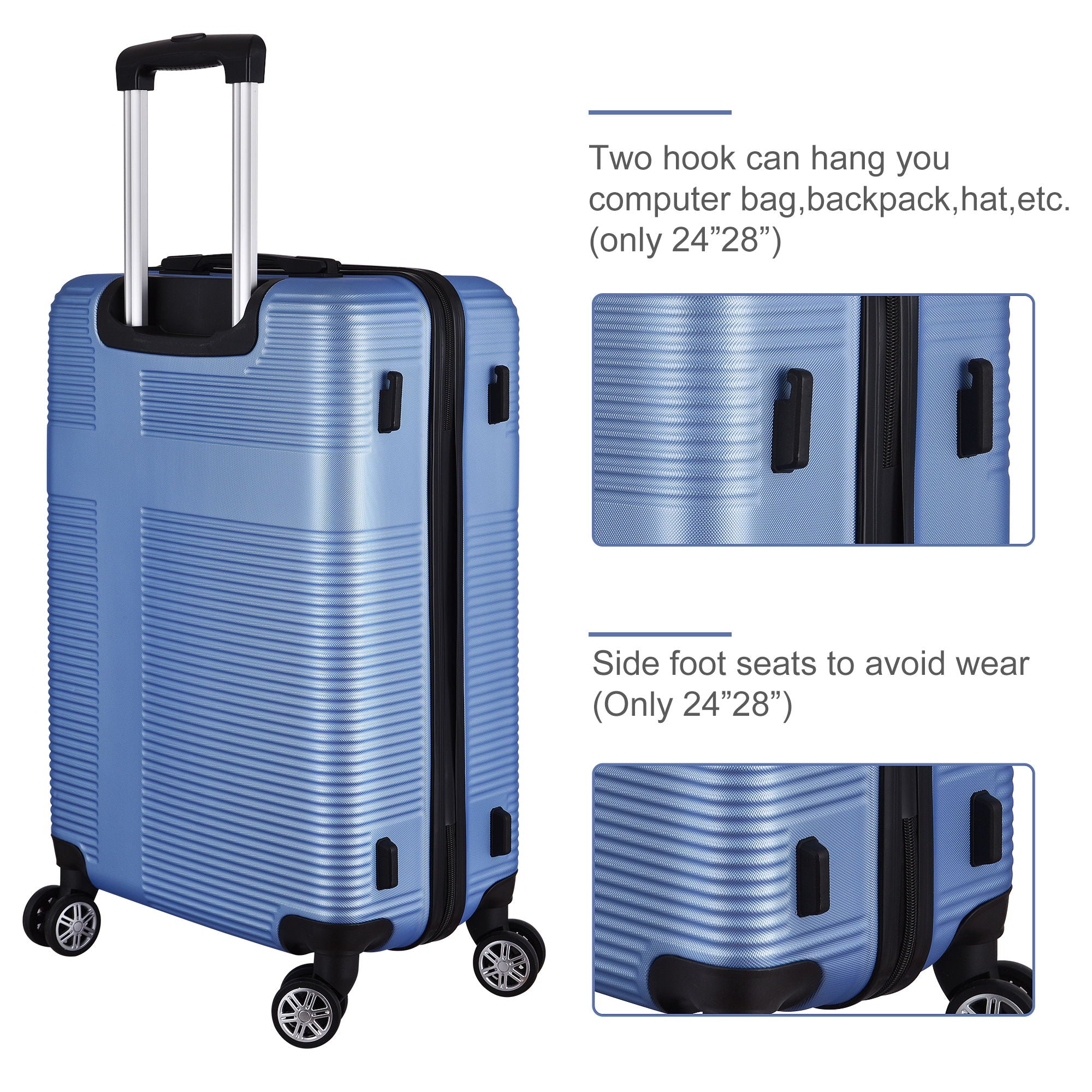 3 Piece Luggage With Tsa Lock Abs, Durable Luggage Set, Lightweight Suitcase With Hooks, Spinner Wheels Cross Stripe Luggage Sets