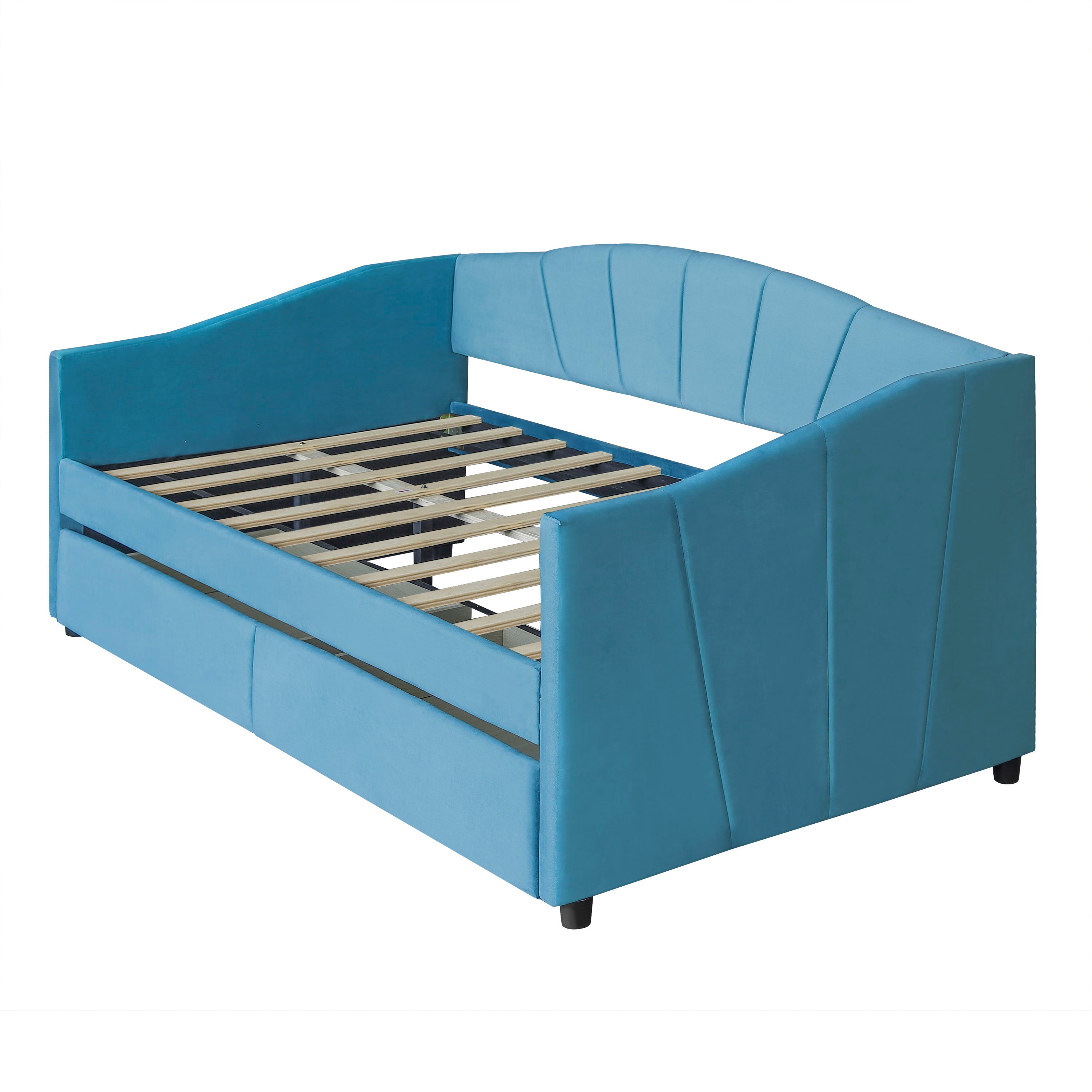 Upholstered Daybed With Two Drawers And Wood Slat