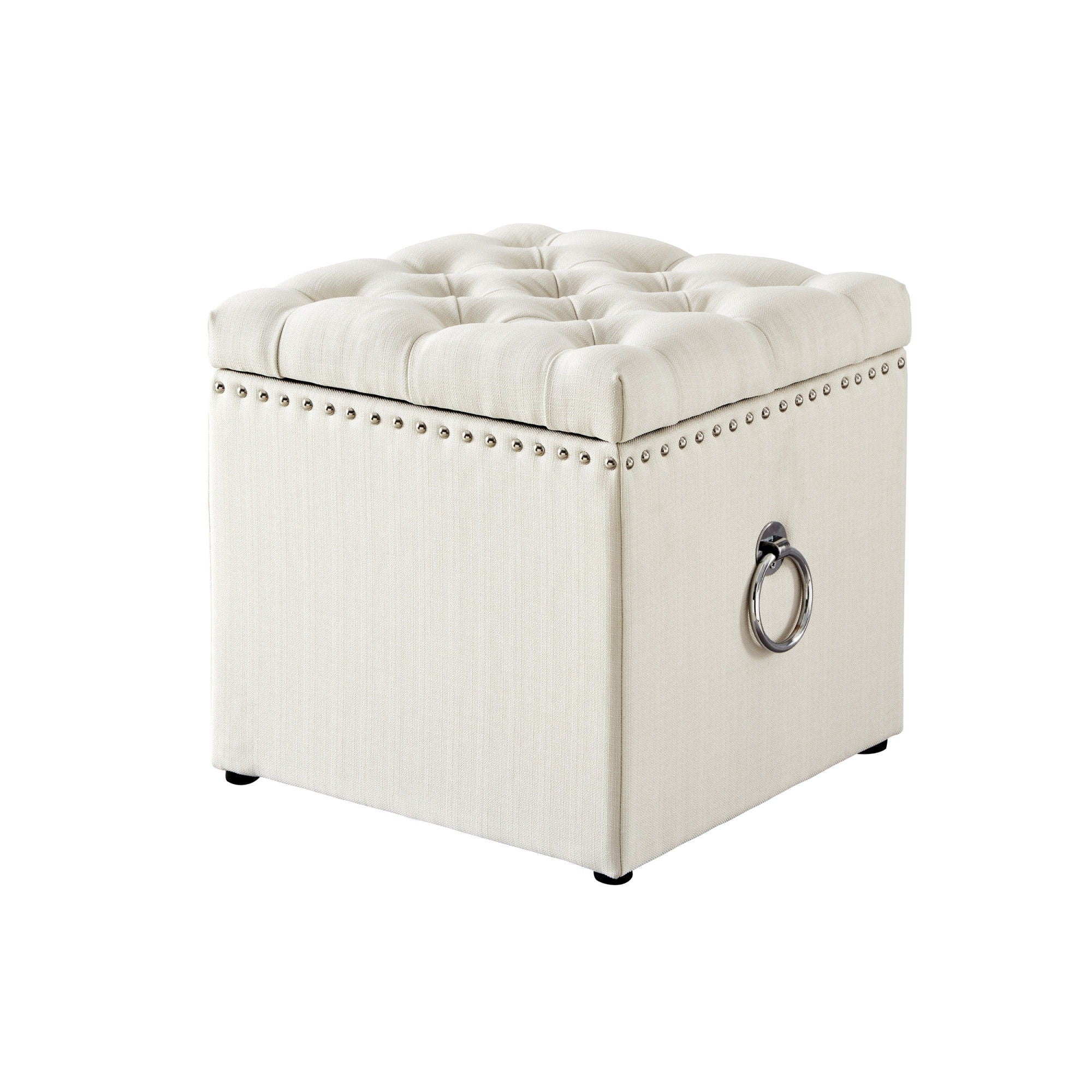 Linen Tufted Storage - White / Black