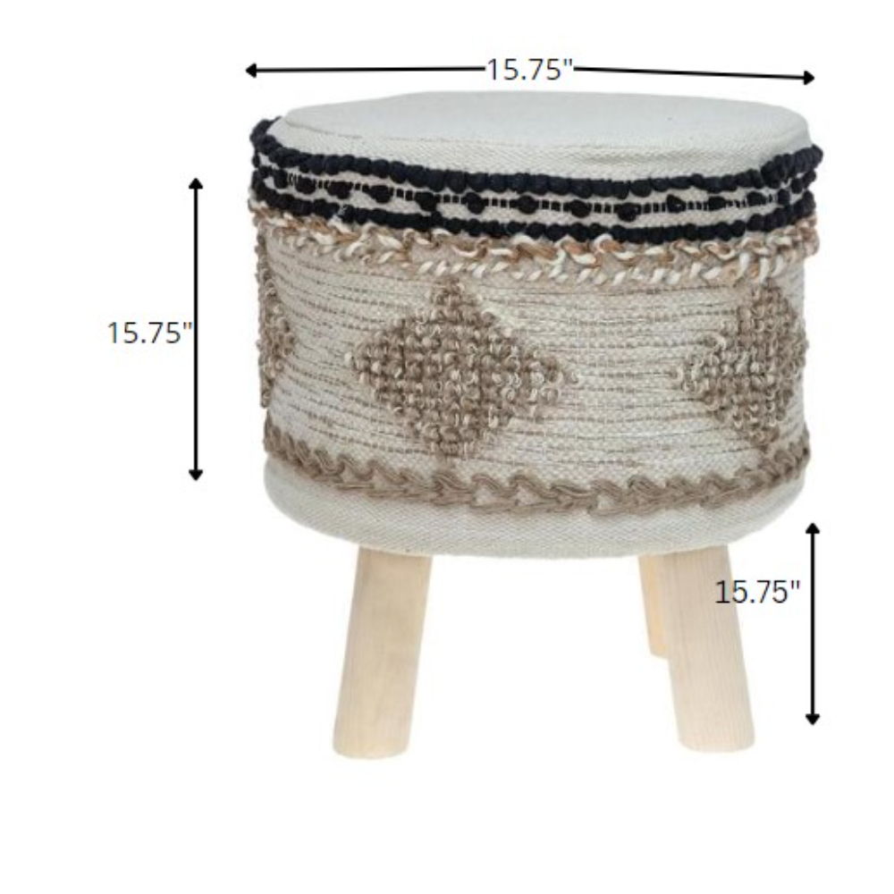 Jute Round Abstract Ottoman - Beige / Brown