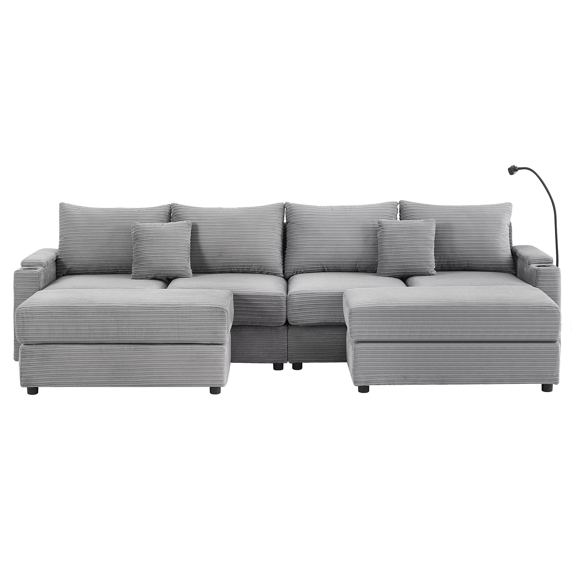 Modern Style Loveseat Sofa Sectional Sofa Couch With Storage Space, A Movable Ottoman, Two USB Ports, Two Cup Holders, A Phone Holder For Living Room