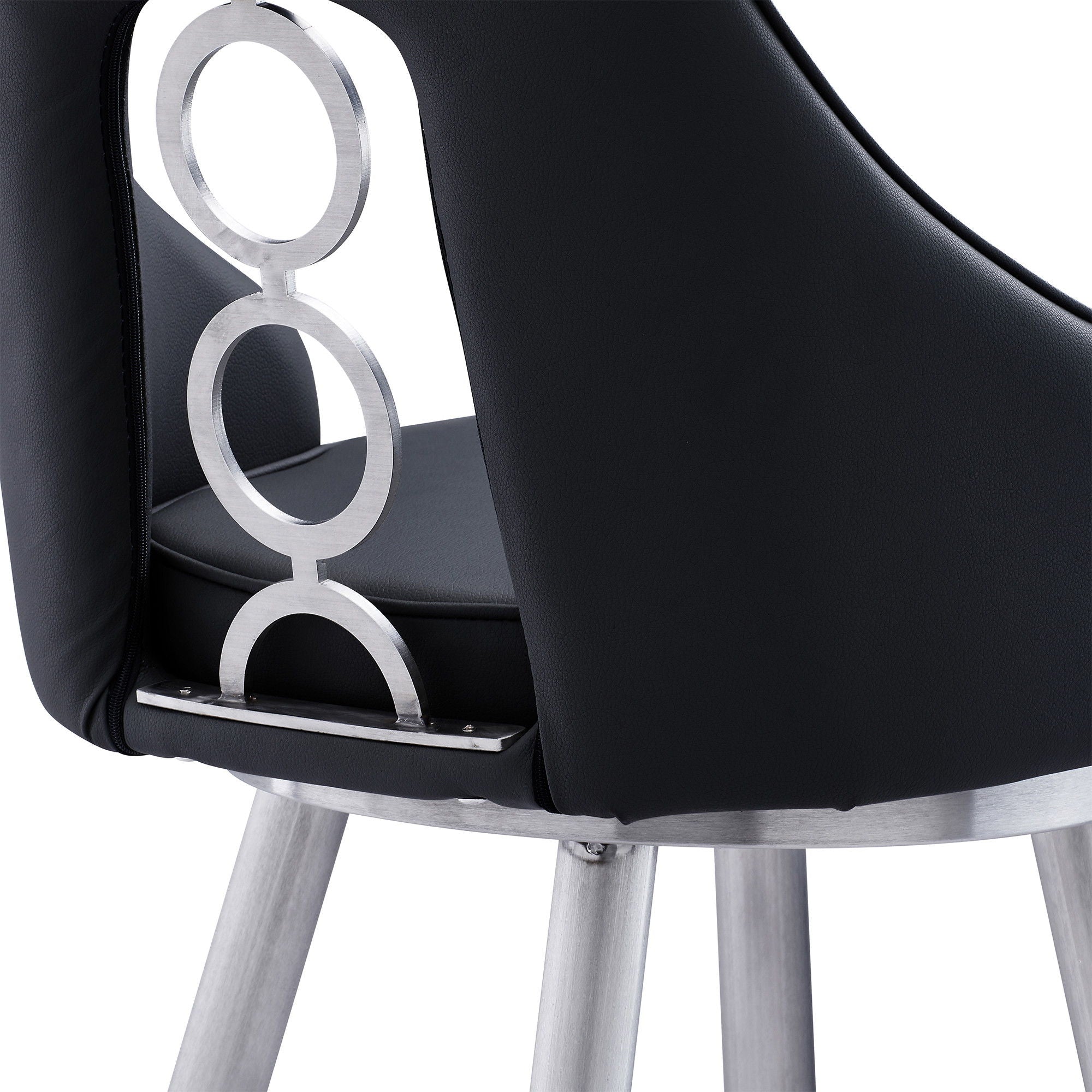 Faux Leather Swivel Counter Height Bar Chair - Black / Silver