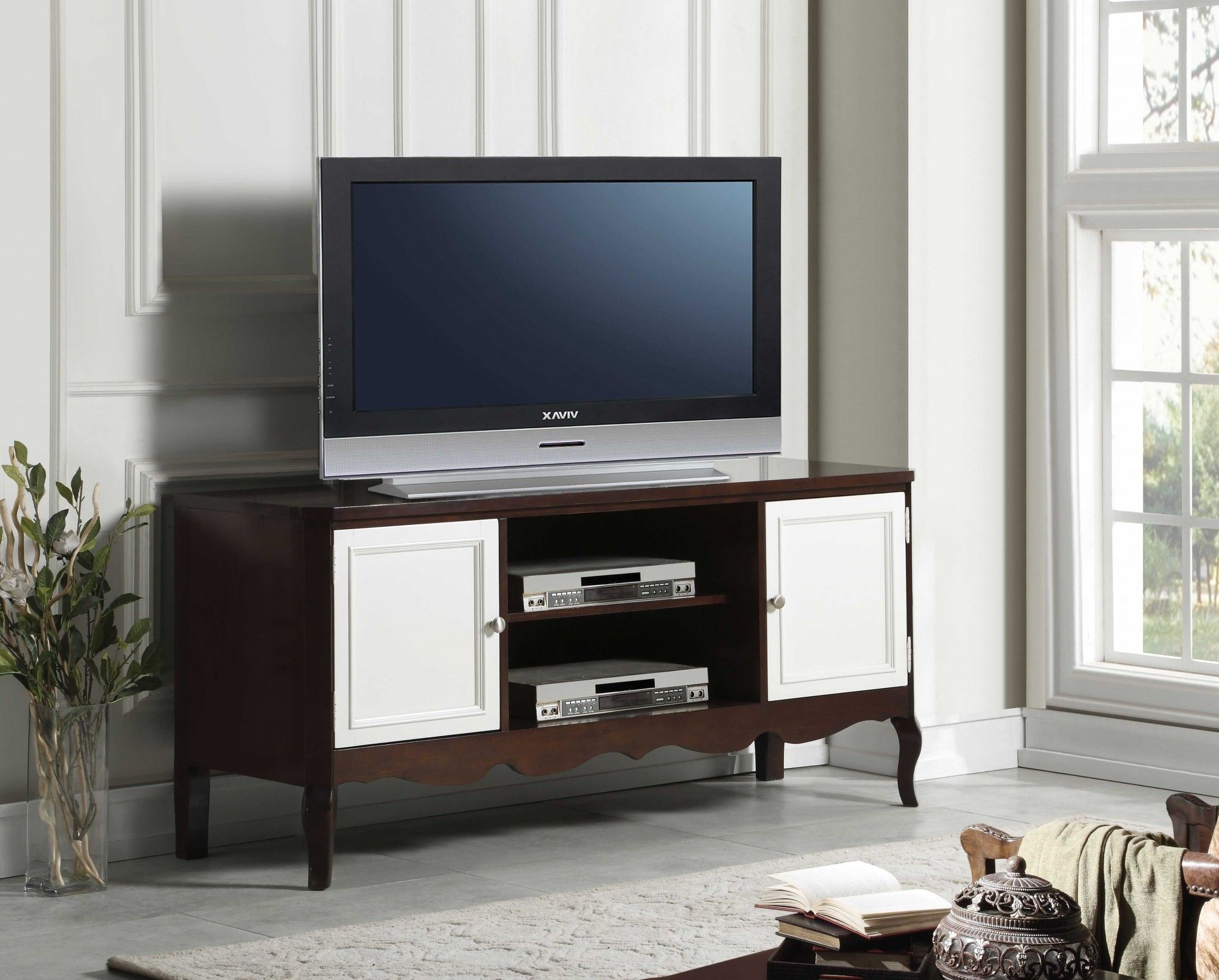 Wood TV Stand - Walnut White