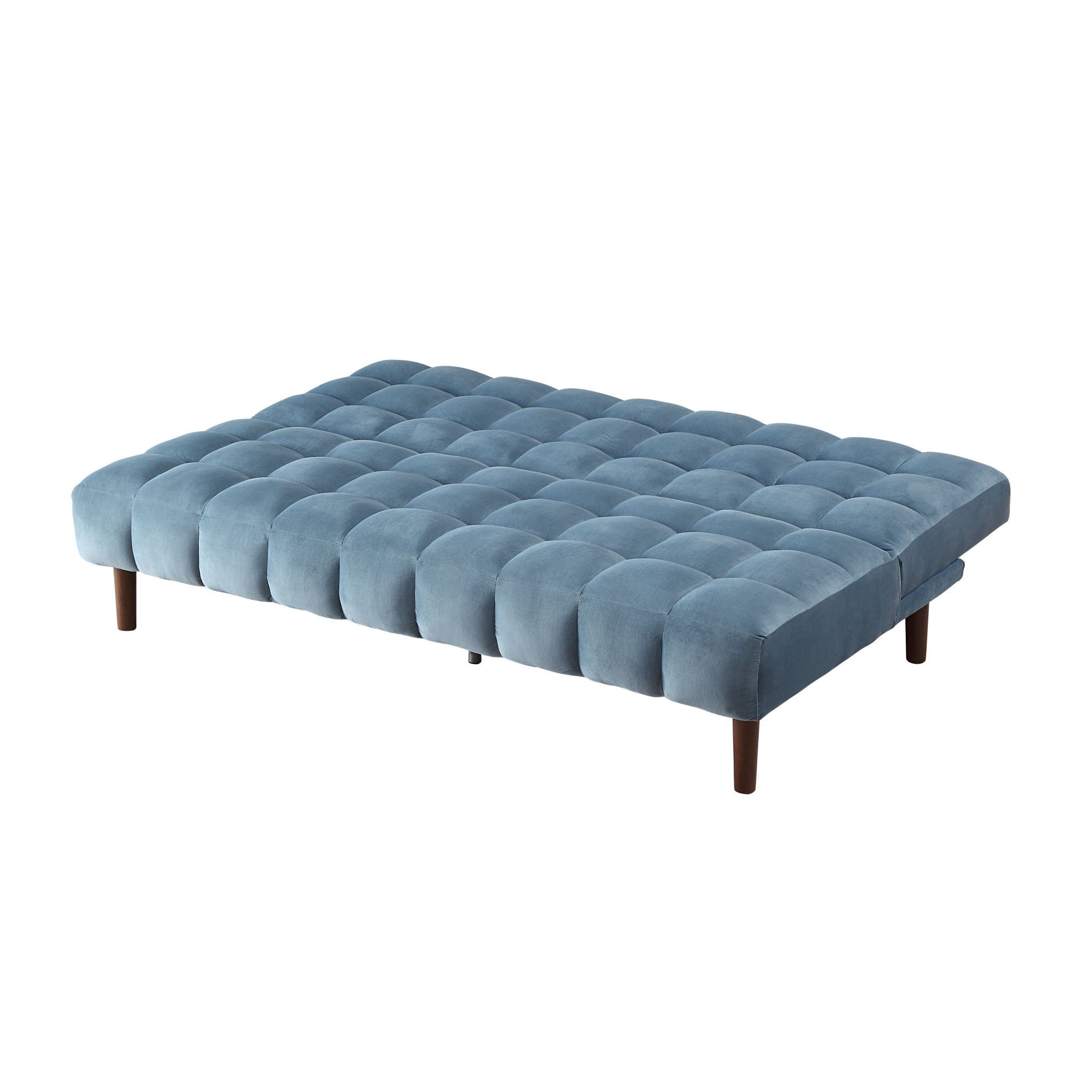 Velvet Sleeper Sofa With Wood Brown Legs - Teal Blue