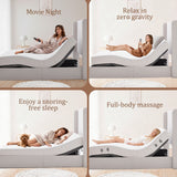 Caron - Queen Size Upholstered Wingback Bed With Adjustable Base Bundle Set - Ivory