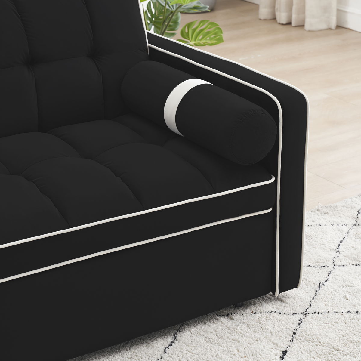 Modern Convertible Sleeper Sofa Couch With Pull Out Bed With Pillows & Side Pockets For Small Space, Living Room