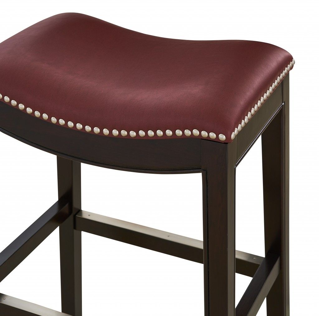 Solid Wood Backless Bar Chair - Dark Red / Espresso