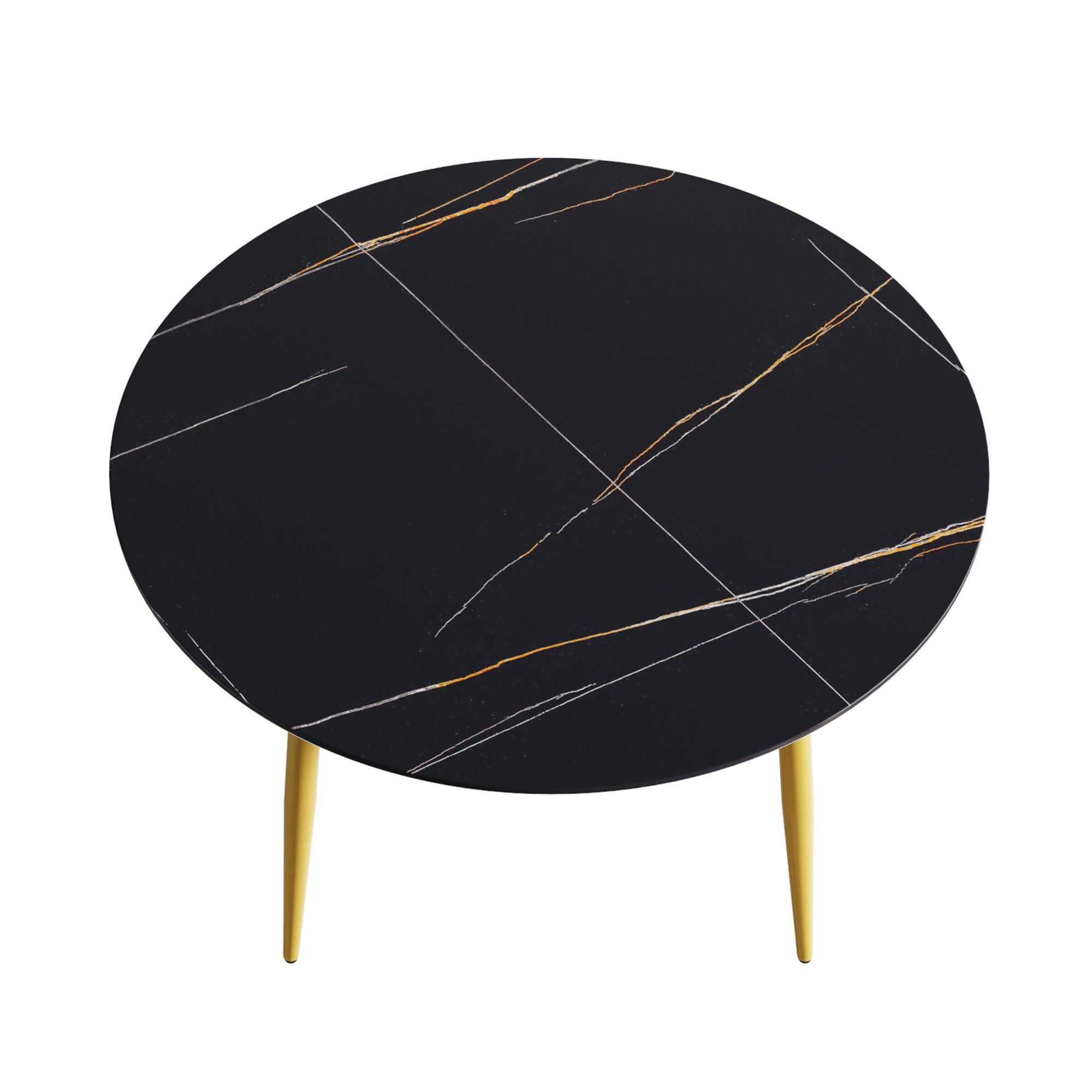 Modern Artificial Stone Round Dining Table With Golden Metal Legs, Can Accommodate 6 People - Black