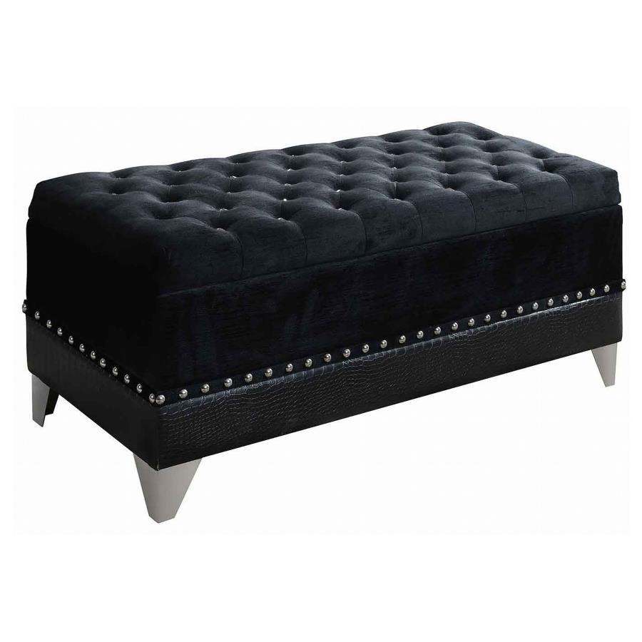 Barzini - Velvet Upholstered Tufted Storage Bench - Black