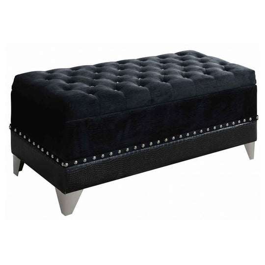Barzini - Velvet Upholstered Tufted Storage Bench - Black by CoasterElevations | Bel Furniture