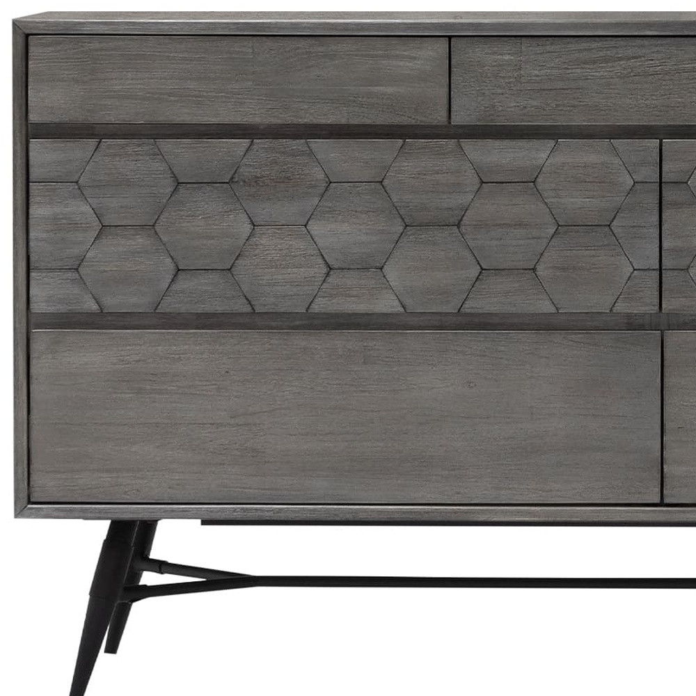 Honeycomb Carved Solid Wood Six Drawer Double Dresser - Gray