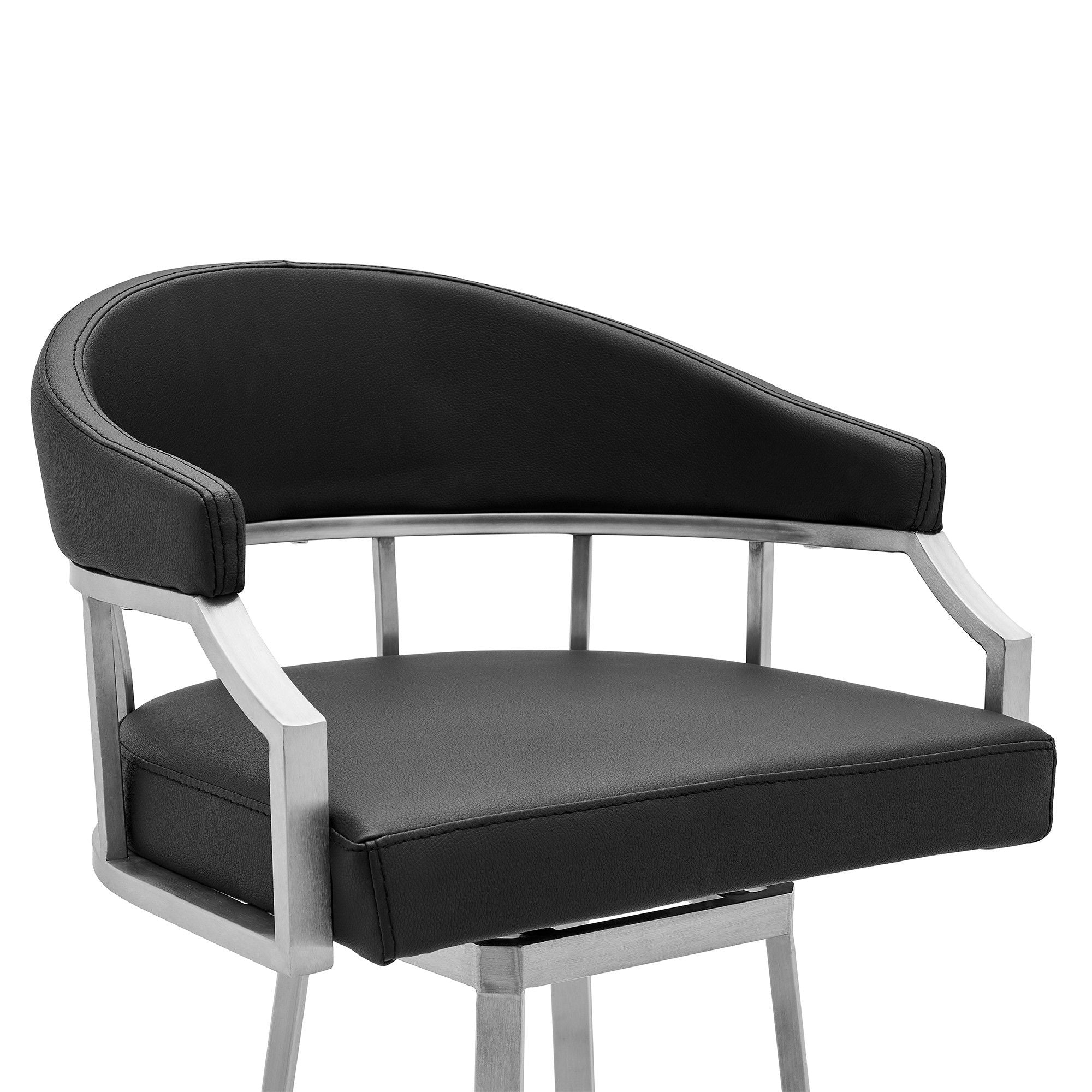 40" Faux Leather Swivel Low Back Bar Height Bar Chair - Black / Silver