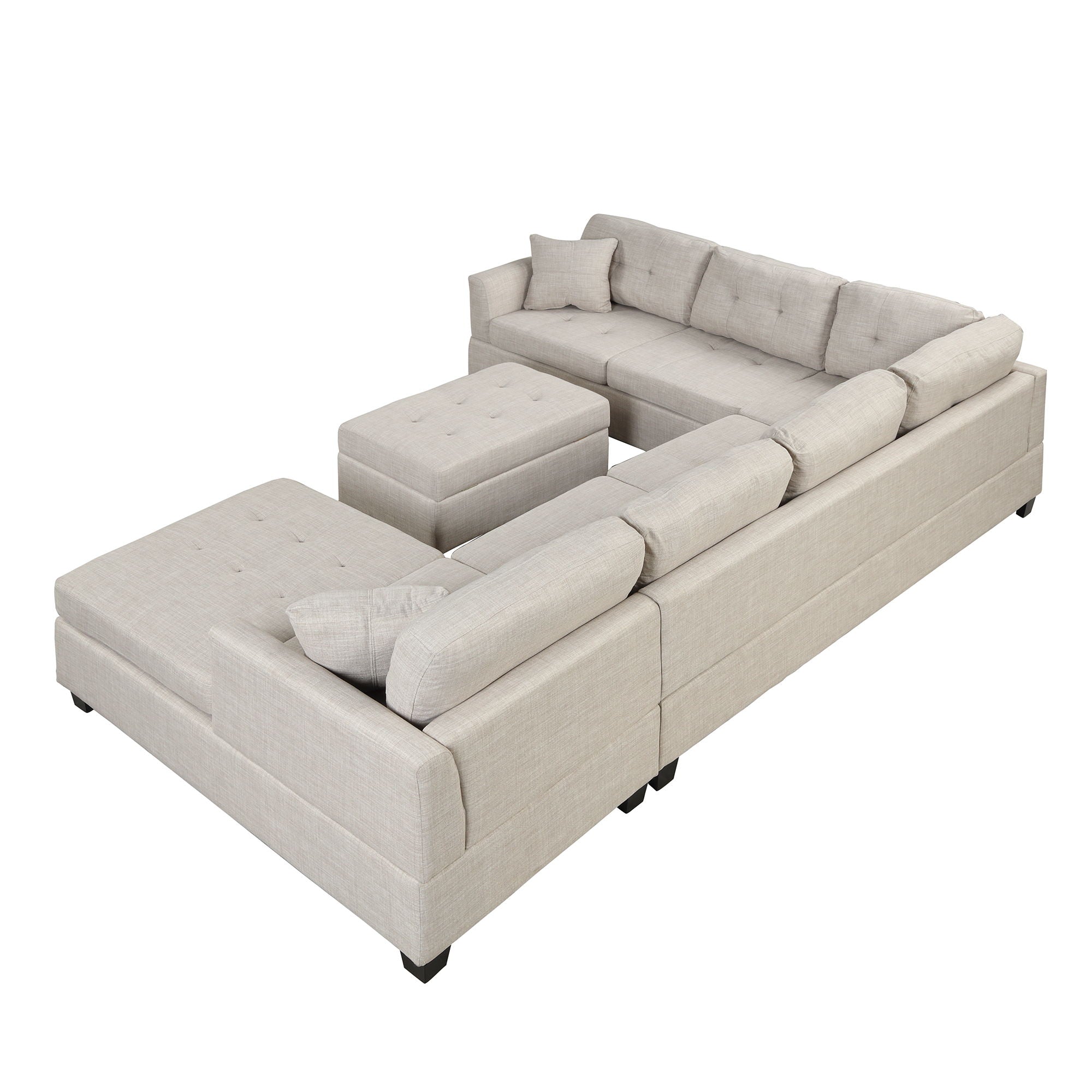 Oversized Sectional Sofa With Storage Ottoman, U-Shaped Sectional Couch With 2 Throw Pillows For Large Space Dorm Apartment