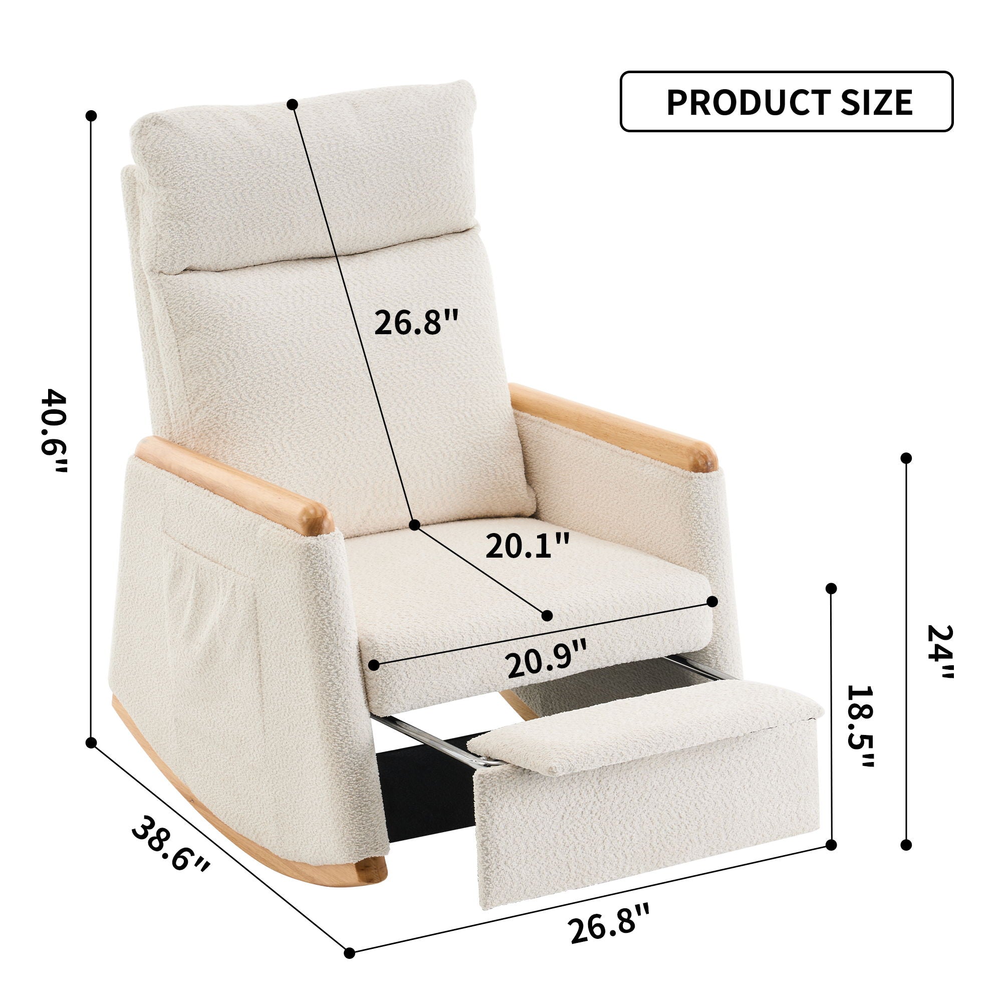 Accent Rocking Chair With Footrest, High Back Rubber Wood Rocking Legs Bedroom Living Space