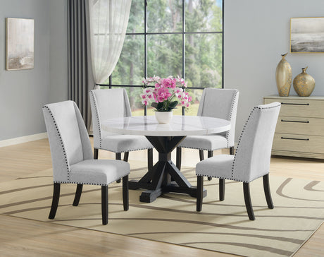 Varley - 5 Piece Round Dining Room Set - White / Gray by Crown Mark | Bel Furniture