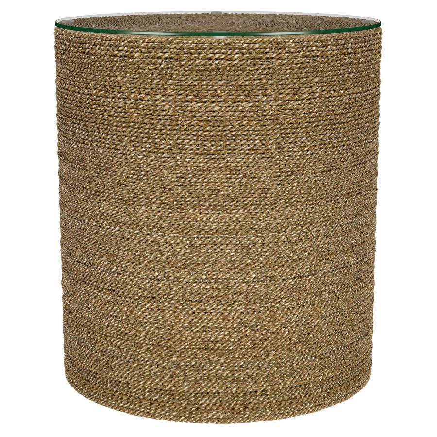Halden - Round Woven Seagrass Accent Side Table - Light Brown