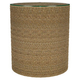 Halden - Round Woven Seagrass Accent Side Table - Light Brown