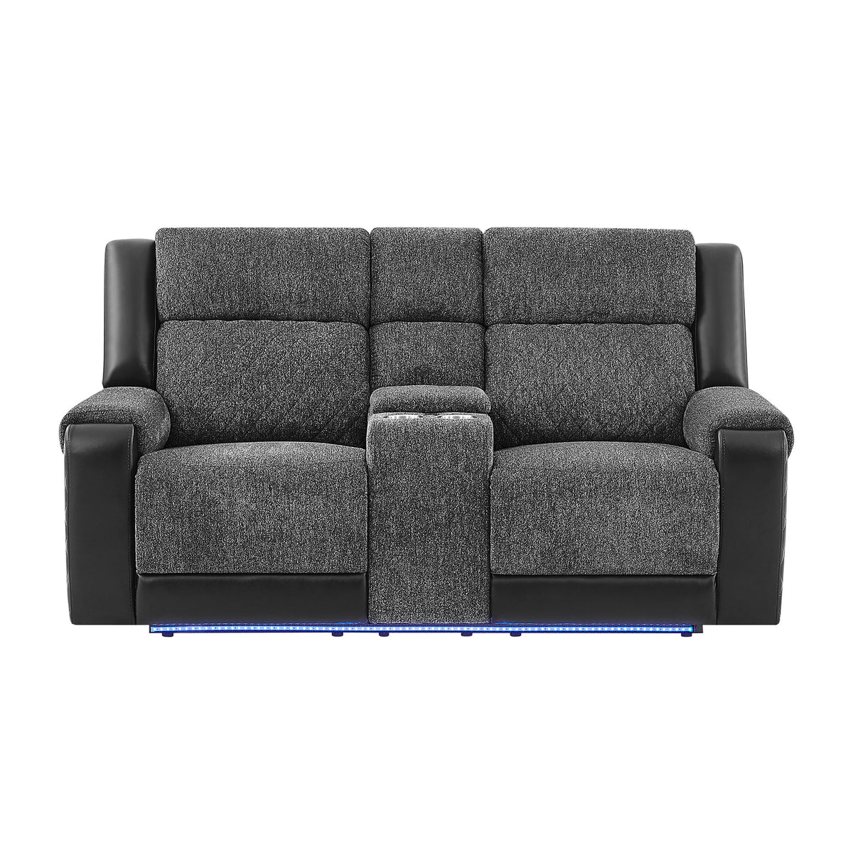 Alicia - Console Reclining Loveseat With Immersive Sound & Blue LED - Black / Gray