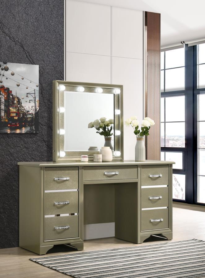 Beaumont - 7-Drawer Vanity Set With Lighting - Champagne