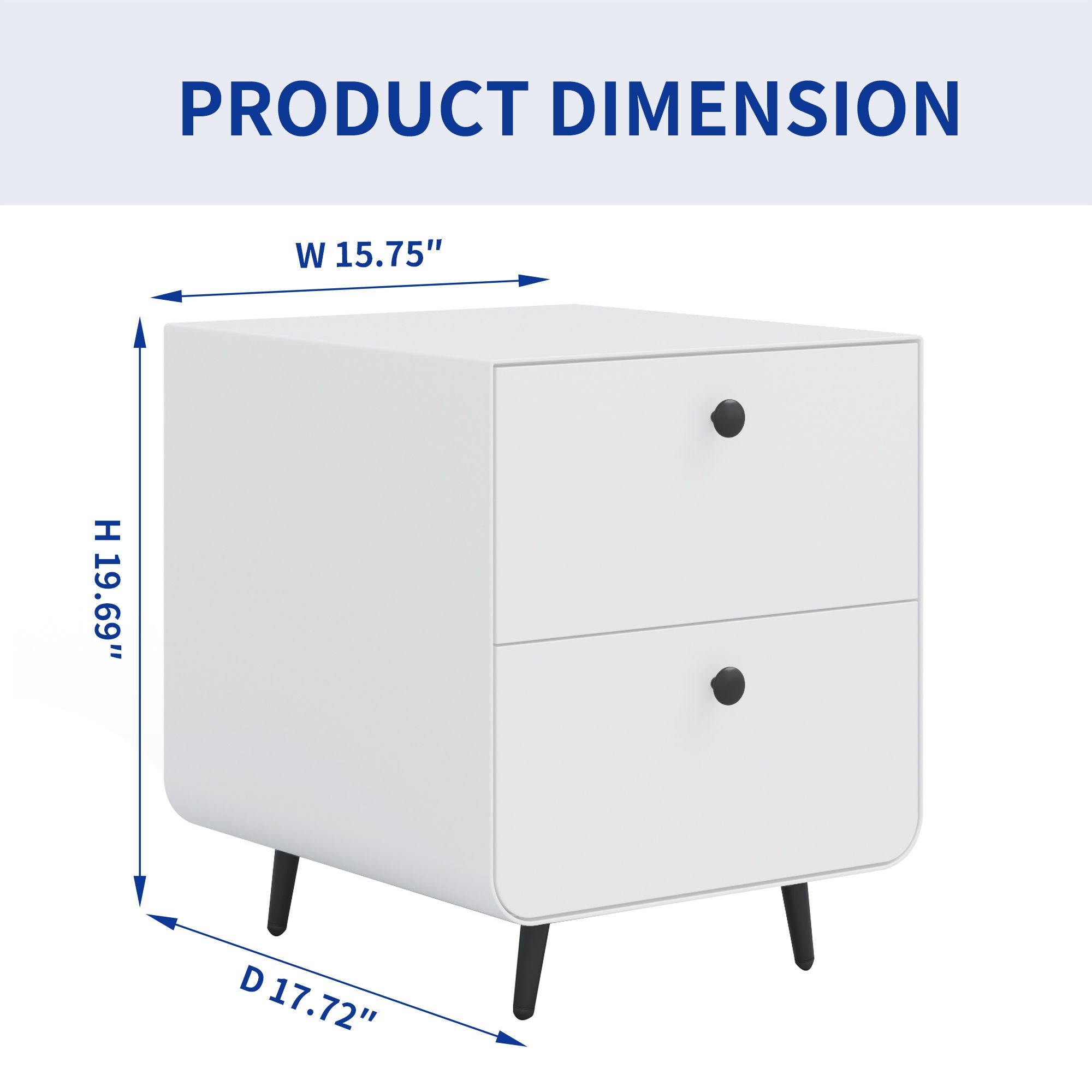 Modern Night Stand Storage Cabinet For Living Room Bedroom, Steel Cabinet With 2 Drawers, Bedside Furniture, Circular Handle - White