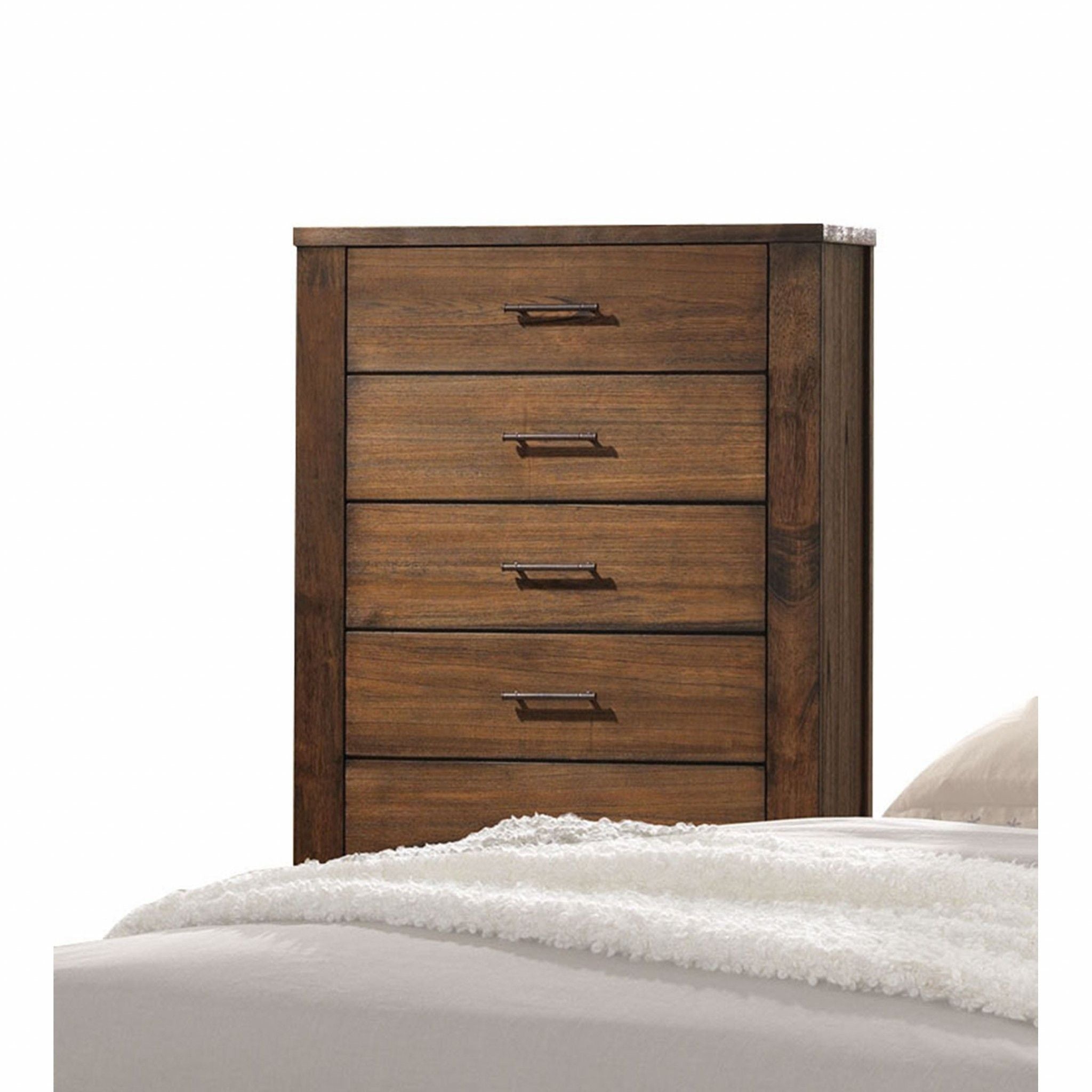 5 Drawer Chest Dresser With Brass Metal Hardware - Oak