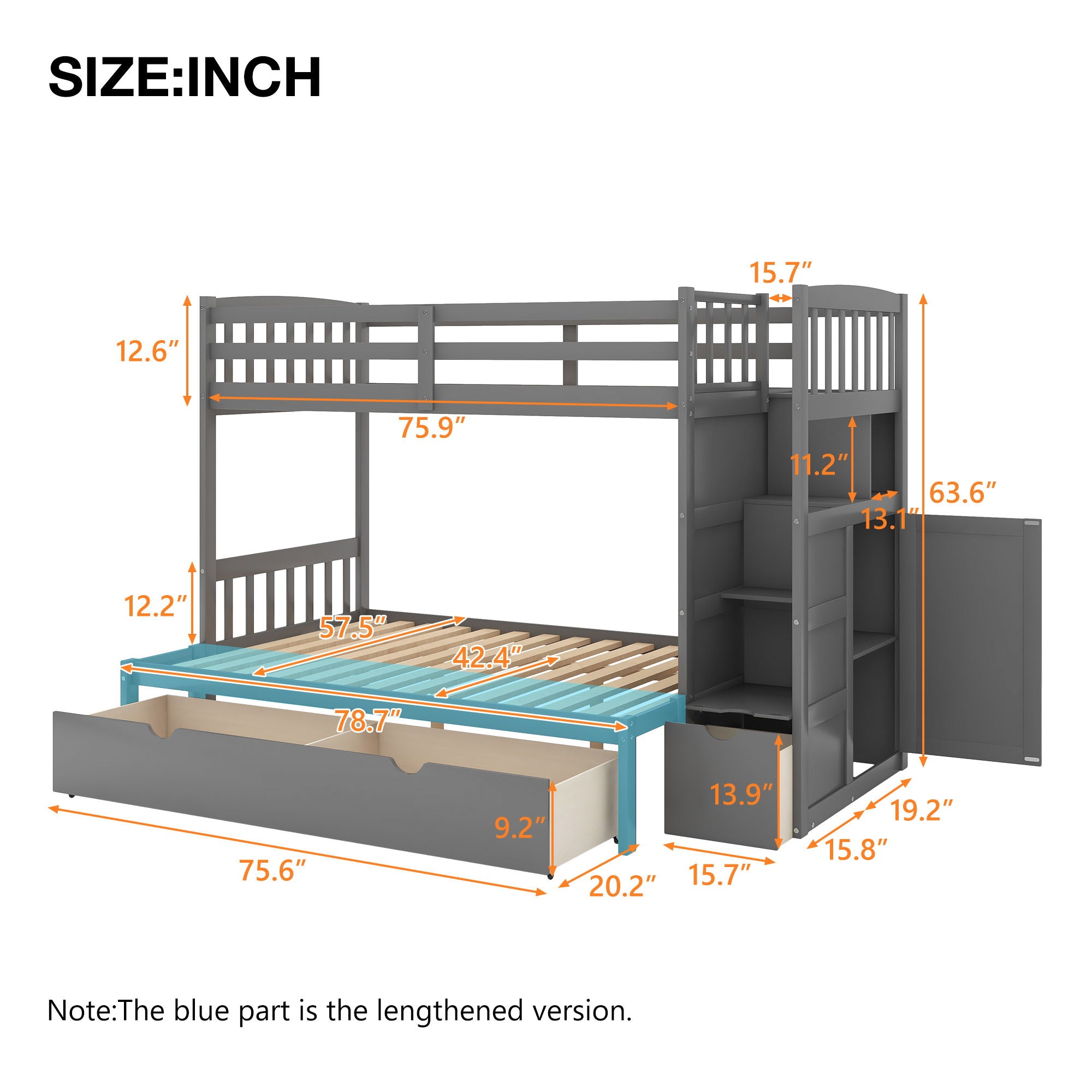 Bunk Bed, Convertible Bottom Bed, Storage Shelves And Drawers