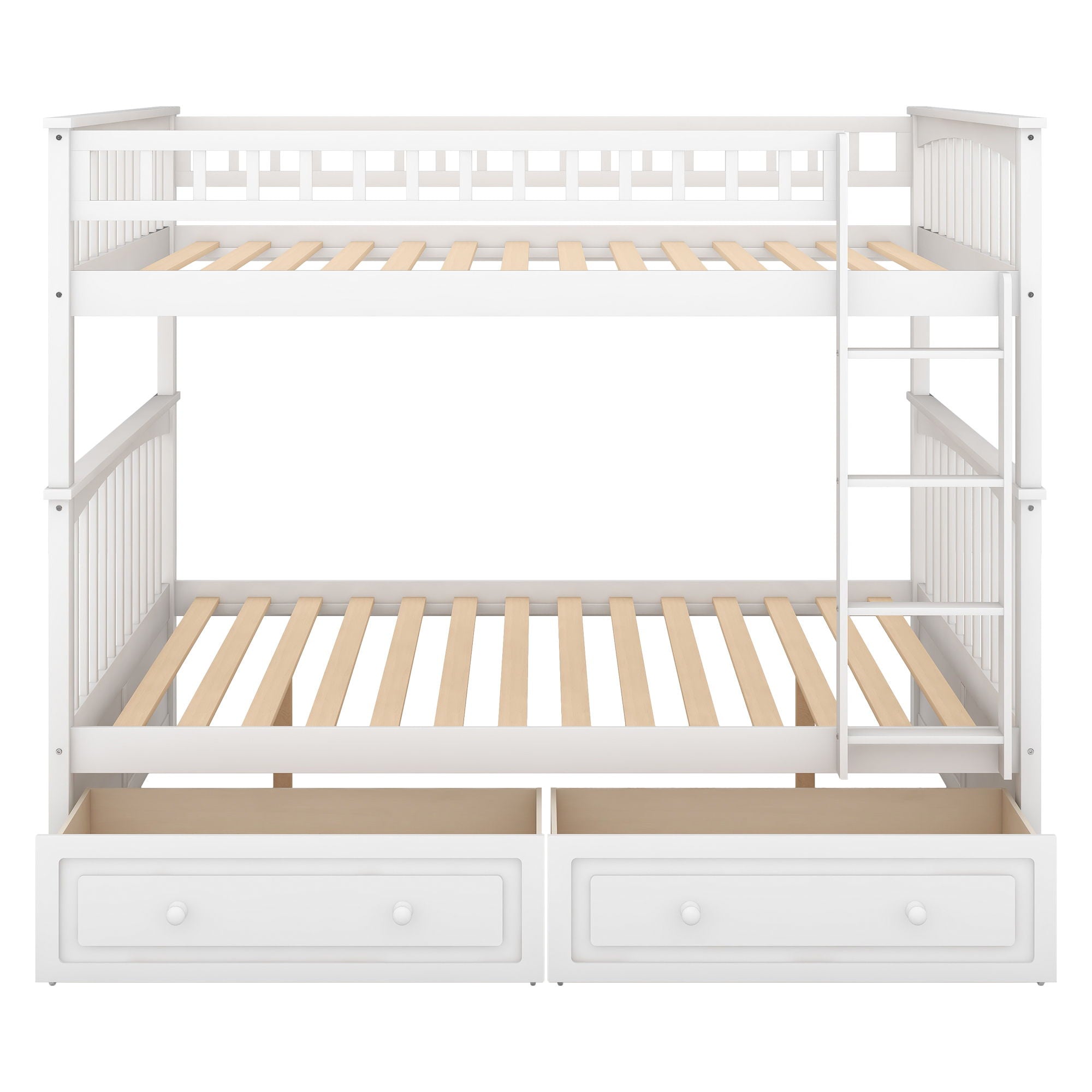 Full Over Full Bunk Bed With Drawers, Convertible Beds - White