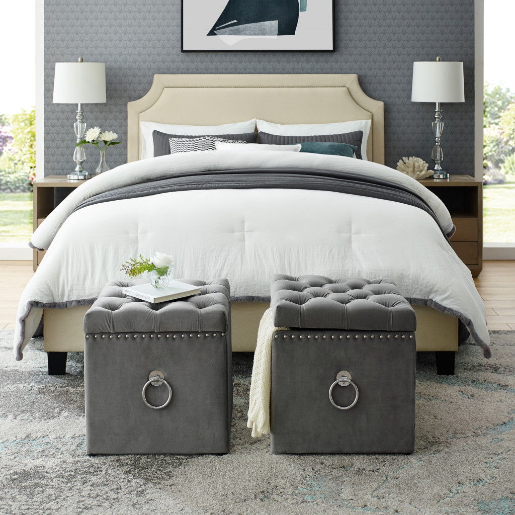 Velvet Tufted Storage - Gray / Black