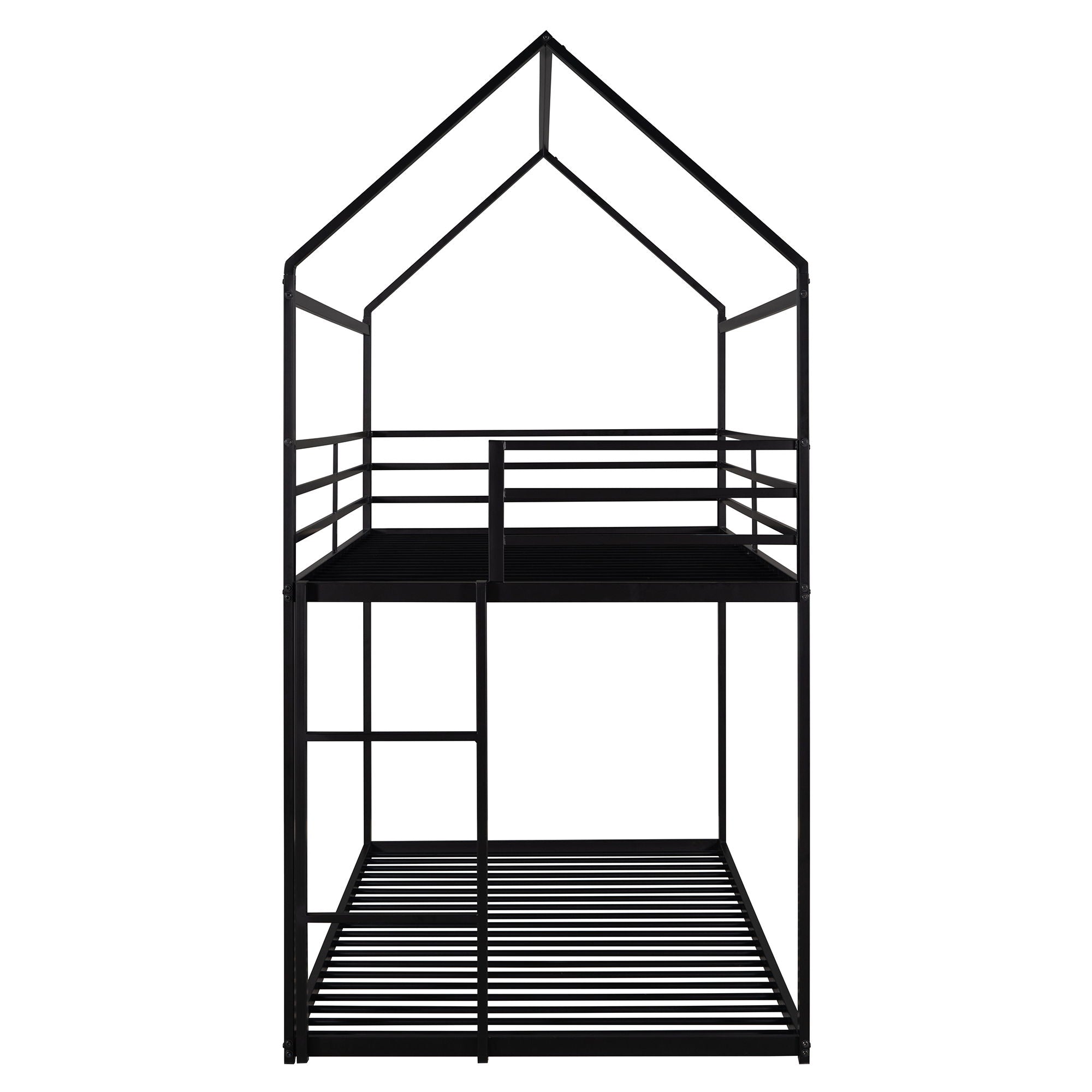 Bunk Beds For Kids Twin Over Twin, House Bunk Bed Metal Bed Frame Built-In Ladder, No Box Spring Needed