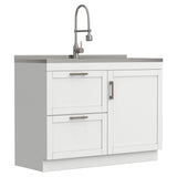 Hennessy - Laundry Utility Sink And Cabinet With Dual Sink And Pull Out Faucet - White