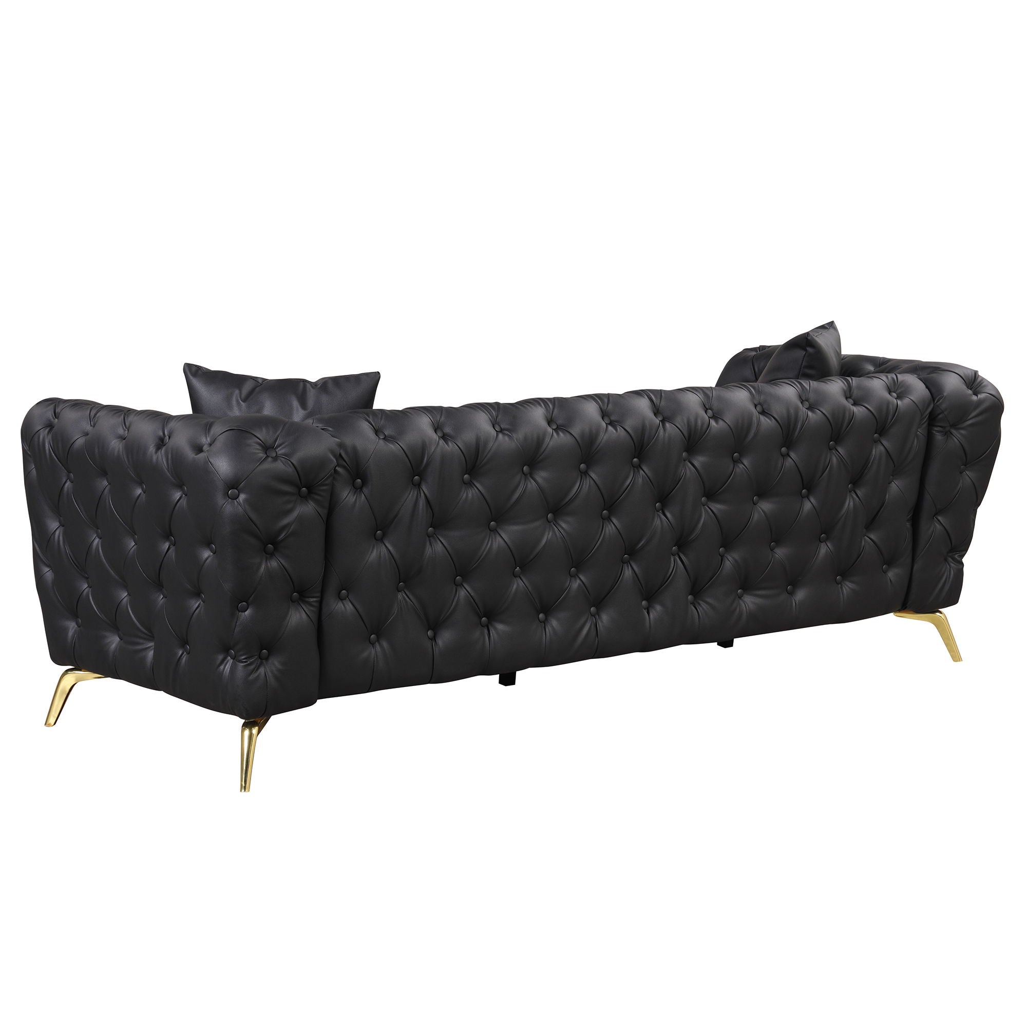 Modern 3 Piece Sofa Sets With Sturdy Metal Legs, Button Tufted Back, PU Upholstered Couches Sets Including Three Seat Sofa, Loveseat And Single Chair For Living Room Furniture Set - Black