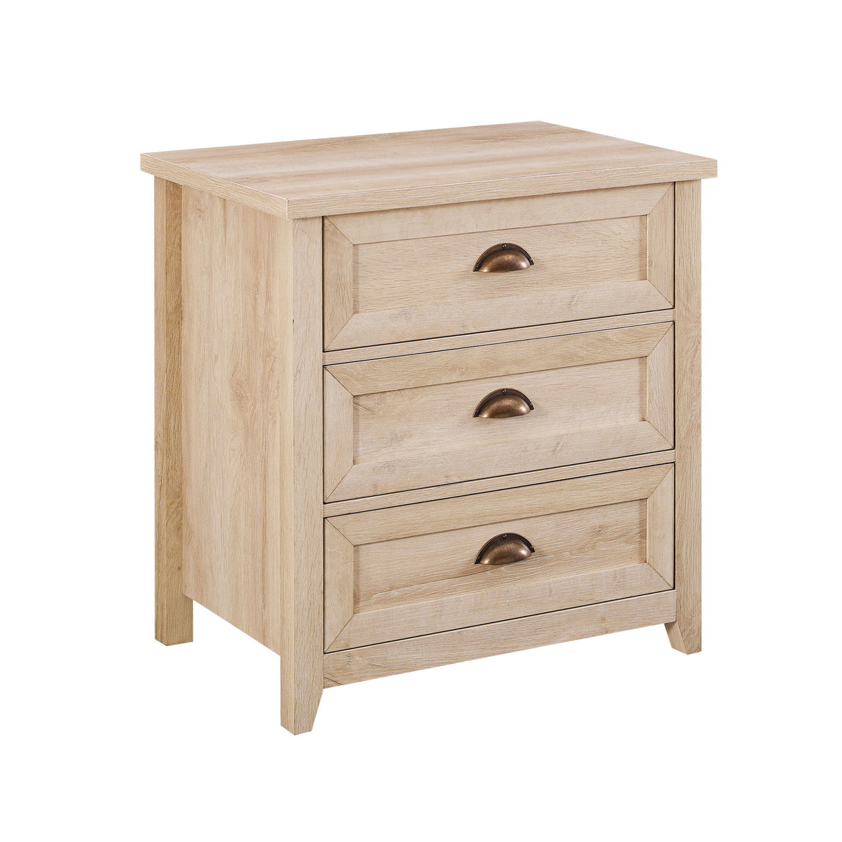 Transitional Farmhouse Framed 3 Drawer Nighstand With Cup Handles Light Brown by Walker Edison | Bel Furniture