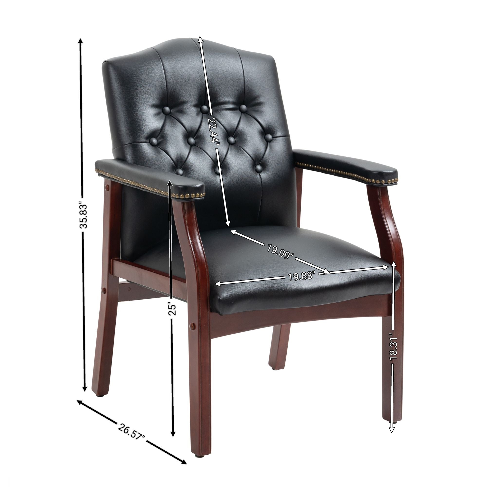 Leather Reception Guest Chairs With Padded Seat And Arms Ergonomic Mid-Back Office Executive Side Chair For Meeting Waiting Room Conference Office Guest Chairs - Black