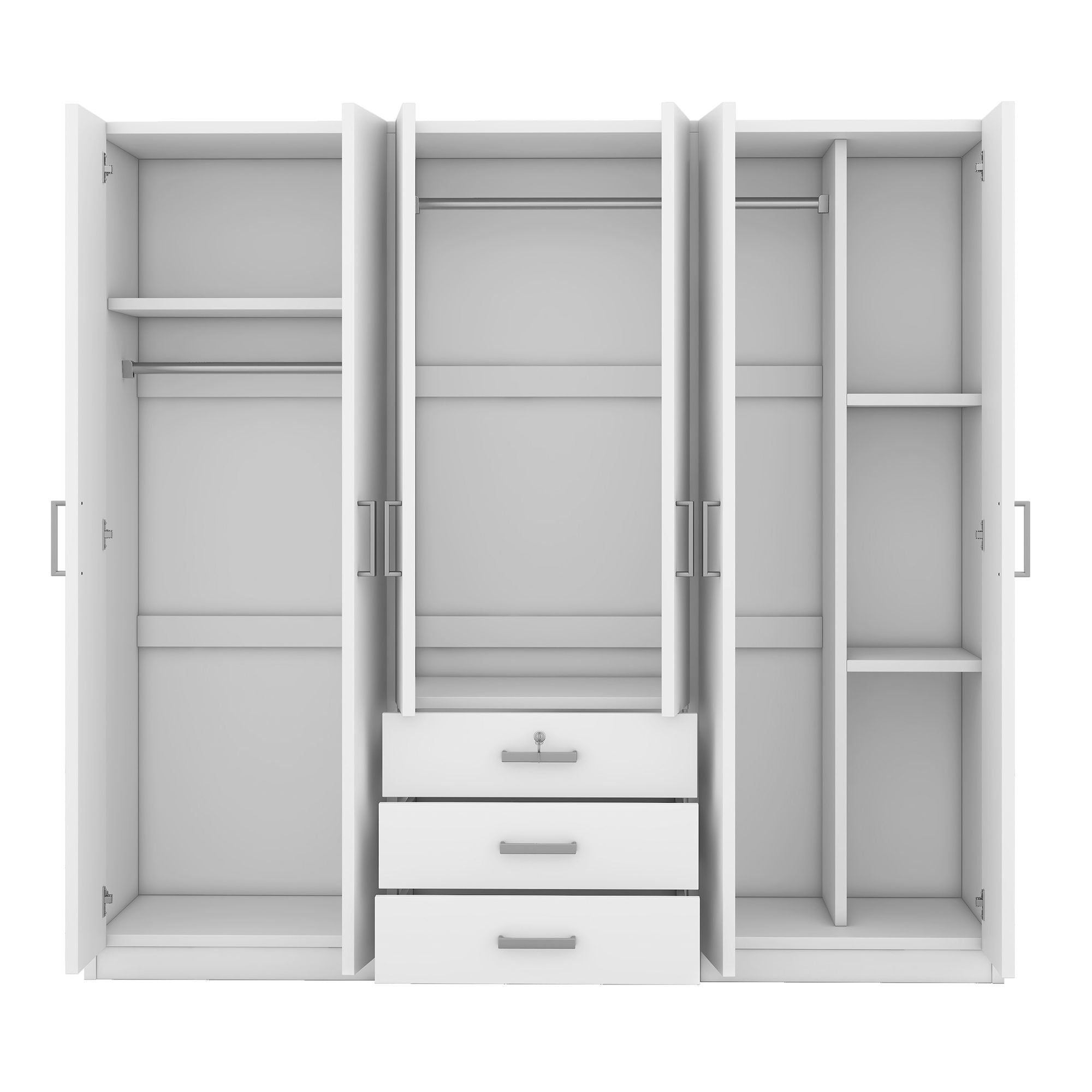 6 Doors Wooden Wardrobe Storage For Bedroom With Big Drawers