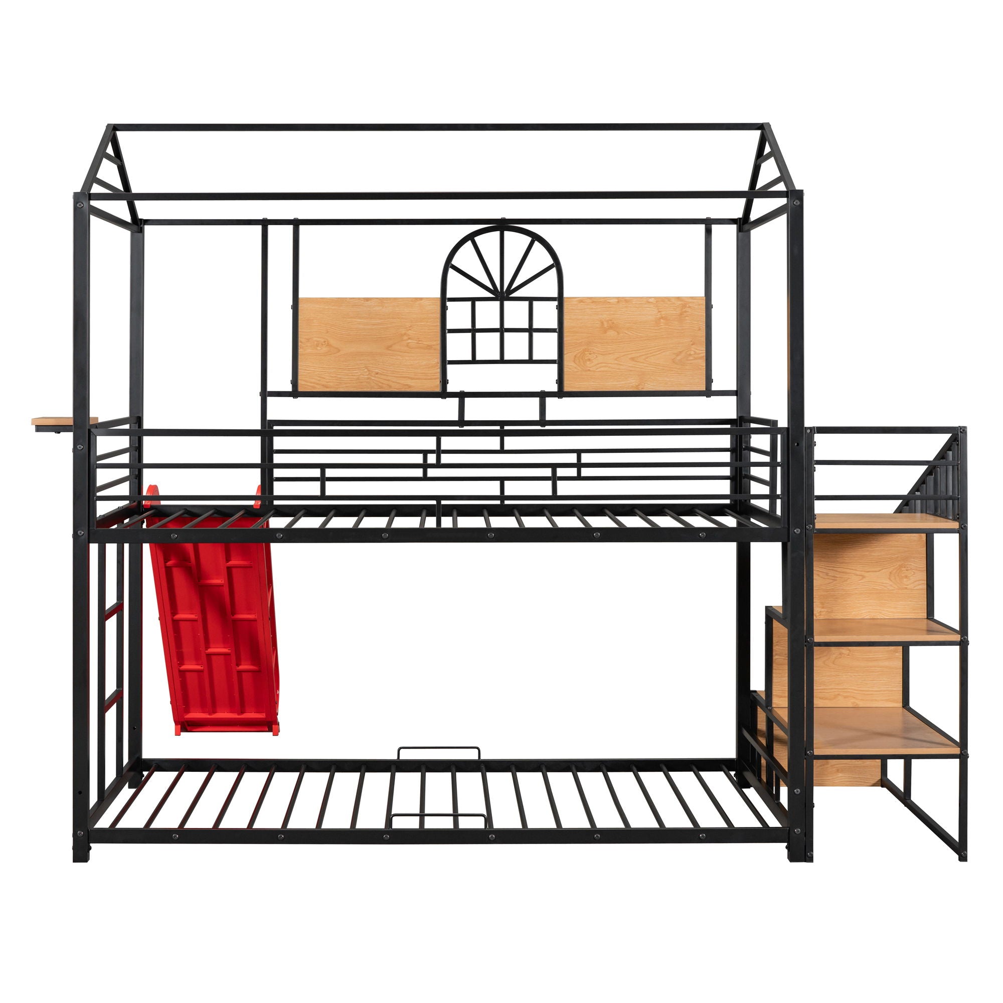 Metal Bunk Bed, Metal Housebed With Slide And Storage Stair