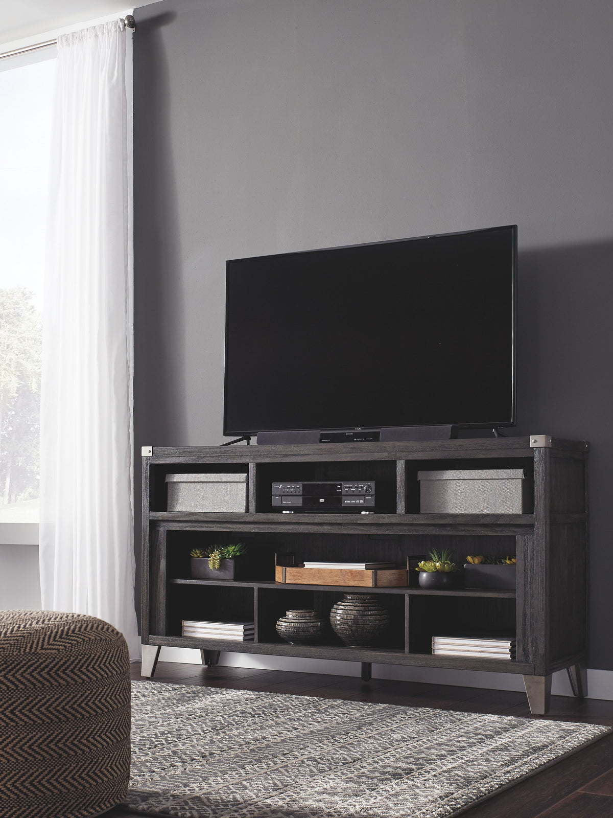 Todoe - Gray - 2 Pc. - 65" TV Stand with Wide Fireplace Insert by Signature Design by Ashley® | Bel Furniture